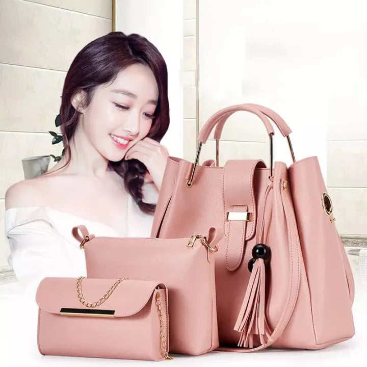 3 Pcs Set of Pu Leather Hand Bags And Shoulder Bags For Women's